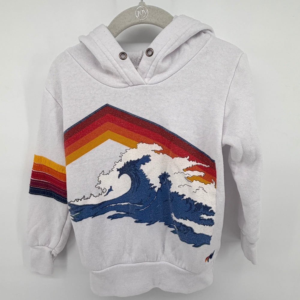 Aviator Nation Kids Mountain Wave Pullover Hoodie White Size 2 Retro GUC